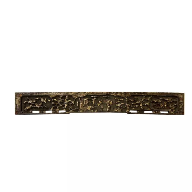 Chinese Vintage Golden Relief Flower Carving Arch Shape Wood Wall Art ws3790S