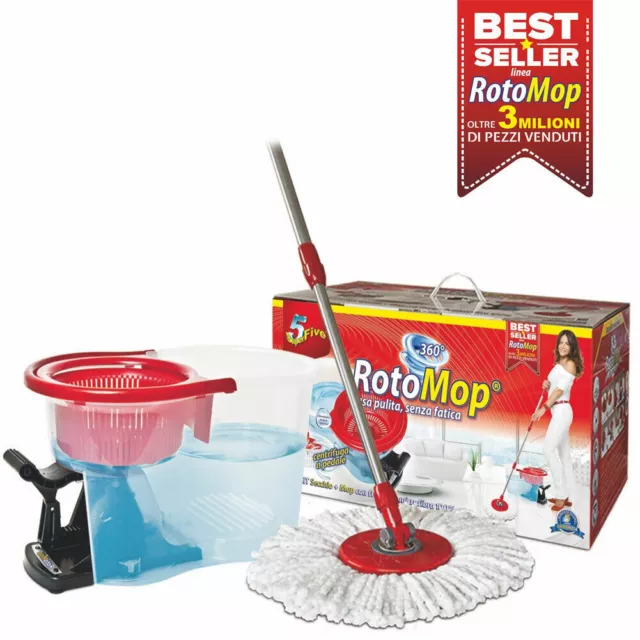 Rotomop Roto Mop Superfive Mocio Rotante in Microfibra Con Secchio Strizzatore