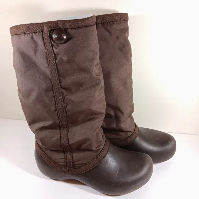 Crocs Claire Winter Rain Boots Insulated Puff Mid Calf Pull On Brown Women Sz 6W