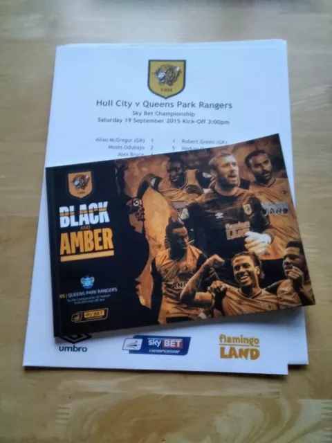 2015/16  Hull City V Queens Park Rangers Qpr - Promotion Season + Team Sheet