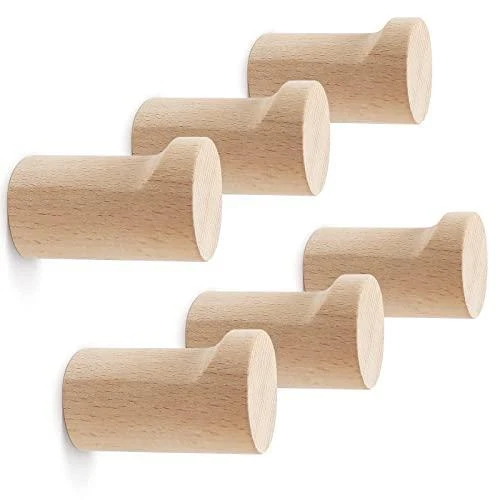 Bsdonte Wood Wall Hooks 6 Pack, Natural Wooden Coat Hooks Wall Mounted, Handmade