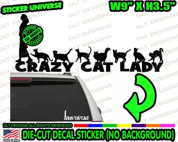 Crazy Cat Lady Left Facing Cute Cats Funny Car Window Decal Bumper Sticker 0804