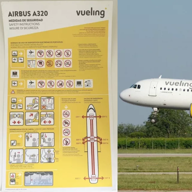 Vueling Airlines AIRBUS A320 Airplane FLIGHT Safety Card From EC-LML 🇪🇸🇪🇺