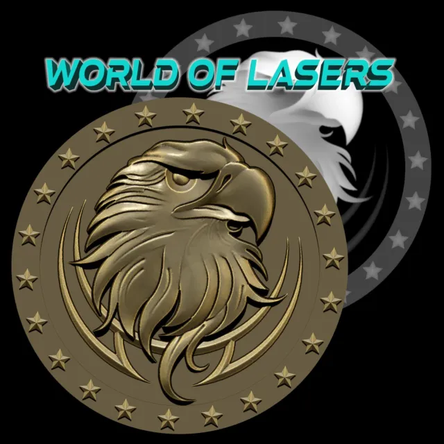 3D model Stl and Grayscale for Laser and CNC - Head Eagle with frame stars