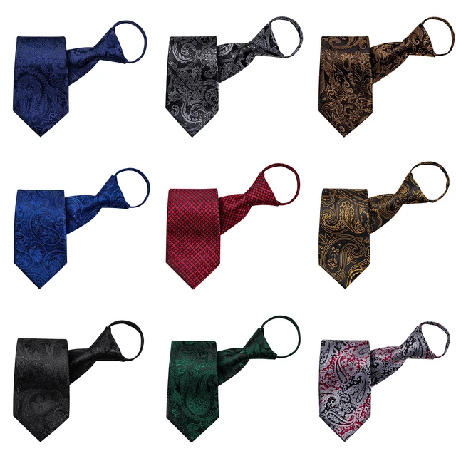 Men's Paisley Striped Floral Ready Knot Pre Tied Formal Zipper Tie Neck Wear New