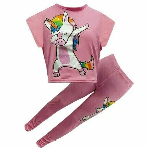 Dabbing Floss Ragazze Arcobaleno Unicorn con Cappuccio Top O Corto Set Leggings 3