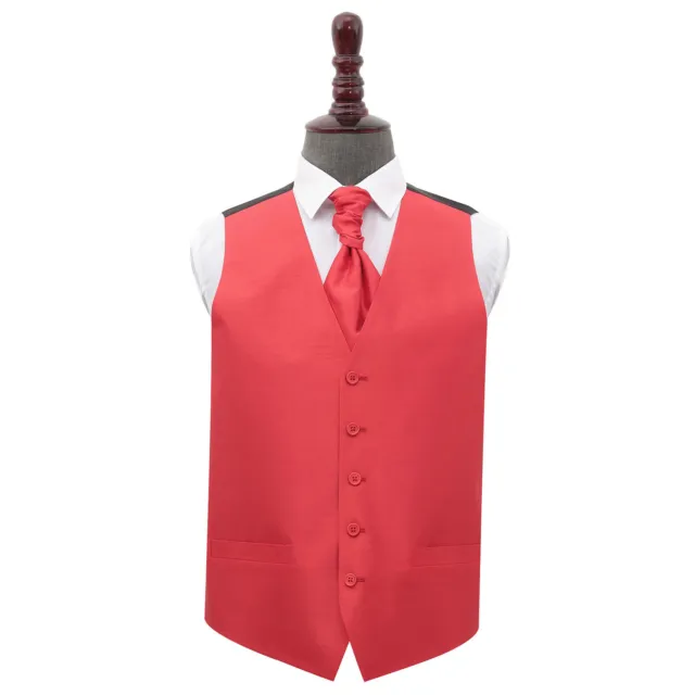 Gilet da sposa formale da uomo rosso set cravatta semplice shantung di DQT