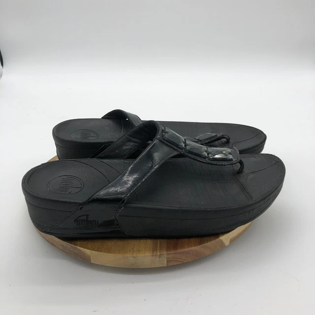 Fitflop Pietra Sandals Shoe Womens 10 Black Leather Rhinestone Toning Flip Flop