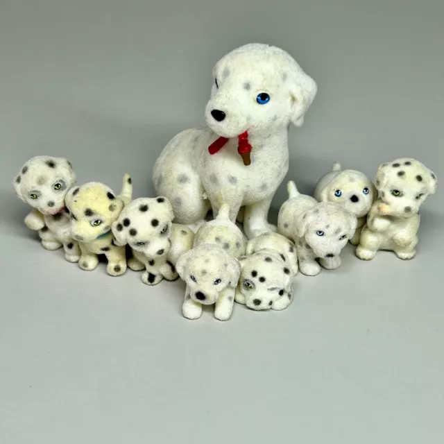 Puppy in My Pocket Dalmatian Family Flocked Toy Dog Figure Bundle x 9 MEG