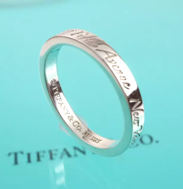 Tiffany & Co. Fifth Avenue Address Notes Narrow Band Ring Size6.25 Silver AG925