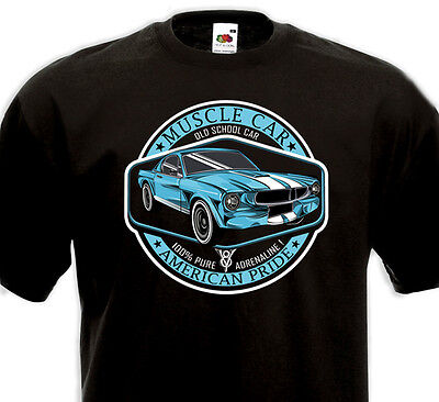 T-Shirt MUSCLE CAR  AMERICAN PRIDE  Ford Mustang V8 Pony Car Custom Drag Hot Rod