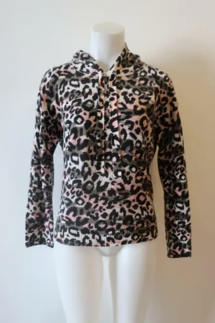 Womens Minnie Rose Blk/Wht/Pk/Grn Hooded Leopard Sweater Sz S *