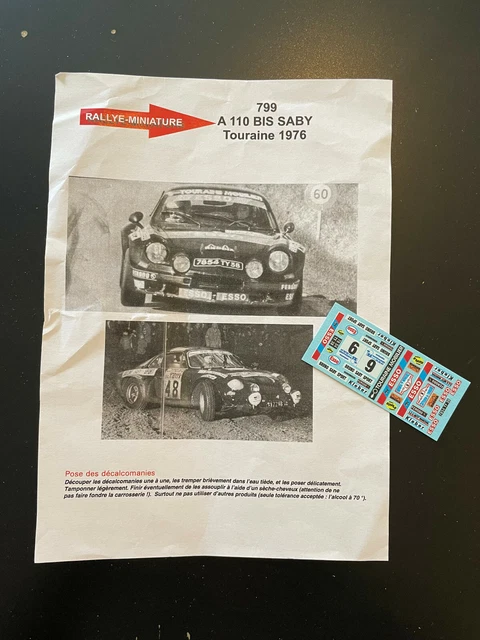 Planche De Décalcomanies 1/43 Alpine Renault A110 Bruno Saby - Rallye RAC 1978