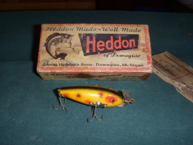 VINTAGE HEDDON DOWAGIAC Minnow Fishing Lure In Wood Box $810.00