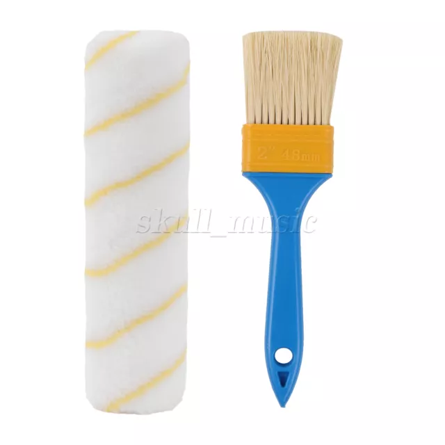 2 Pieces Paint Brush for Acrylic 2" w/ Blue Plastic Handle & 9" Roller Cover