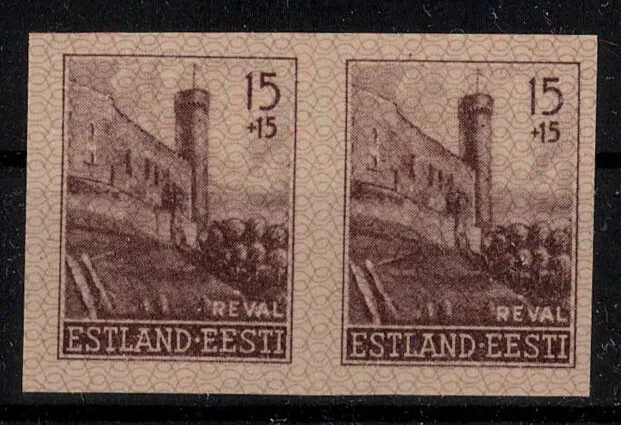 II. WK Estland; 15+25 K. Reval  "Der Lange Hermann" im ungez. ** Paar  (40,-)