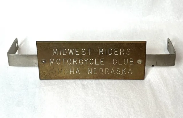 Vintage Midwest Riders Motorcycle Club Omaha Nebraska Brass Plaque License Plate