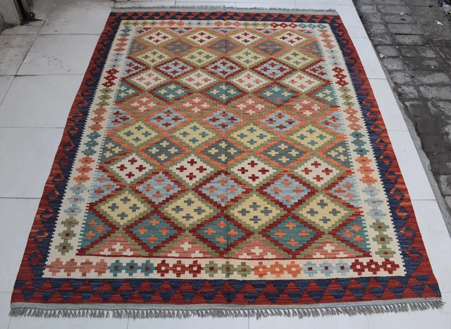 5 x 6'5 Handmade vintage afghan tribal ghalmouri kilim rug, Persian wool rug 5x7 5 x 6'5 Handmade vintage afghan tribal ghalmouri kilim rug, Persian wool rug 5x7