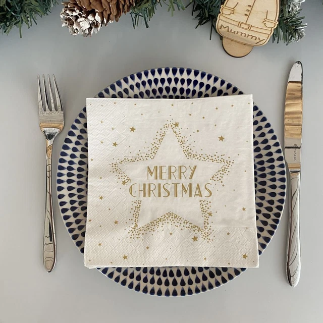 Gold Christmas Star Paper Napkins | Festive Party Tableware Luxury 3-Ply x 20