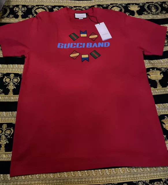 Nwt 100% Authentique Gucci Bande T Shirt Surdimensionné Fit Mrsp Taille L