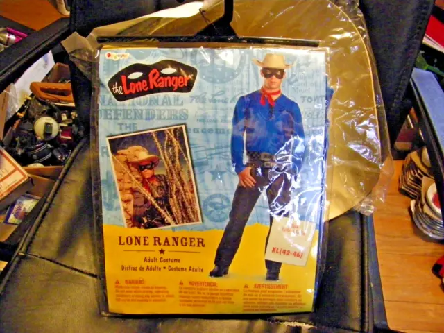 Adult Men The Lone Ranger Costume Mask, Hat, Shirt & Scarf New In Original Pack