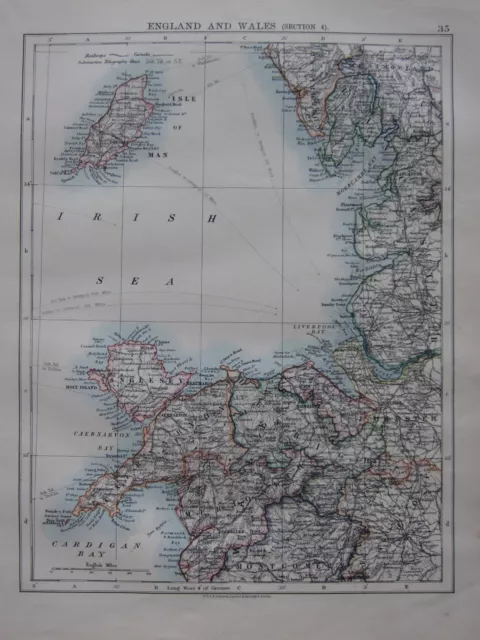 1897 Victorian Map ~ England & Wales Isle Of Man Anglesey Denbigh Caernarvon