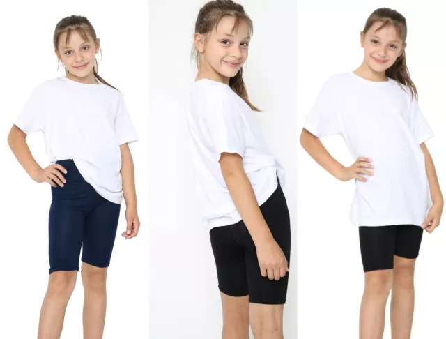 Girls Kids Stretch Cycling Shorts PE School Uniform Dance Gym Swim Viscose