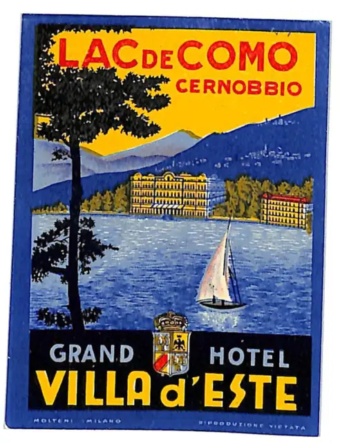 Grand Hotel Villa d'Este LAC de Como Cernobbio Luggage Label Vintage NOS VGC SM.