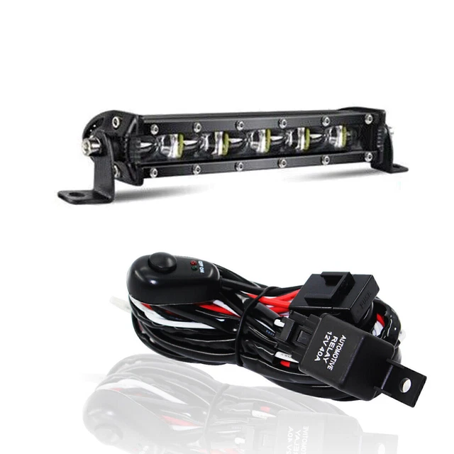8" LED Light Bar Spot Beam Fog Slim Lamp + 1 to 2 Lead Wiring Harness Kit New