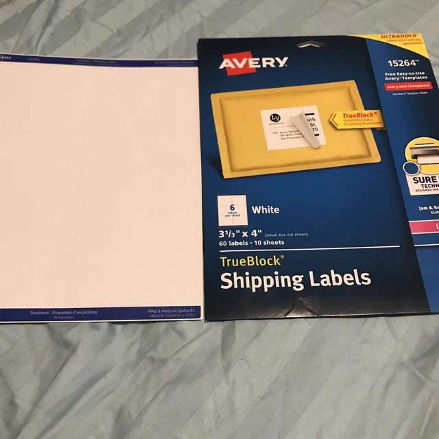 Open Pack: Avery 15264 TrueBlock Shipping Labels 48 Labels 8 Sheets 3 1/3” X 4”