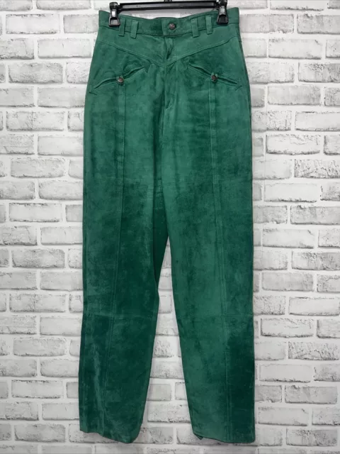 Pia Rucci Green Suede Leather Pants Womens Size 10 32” Inseam