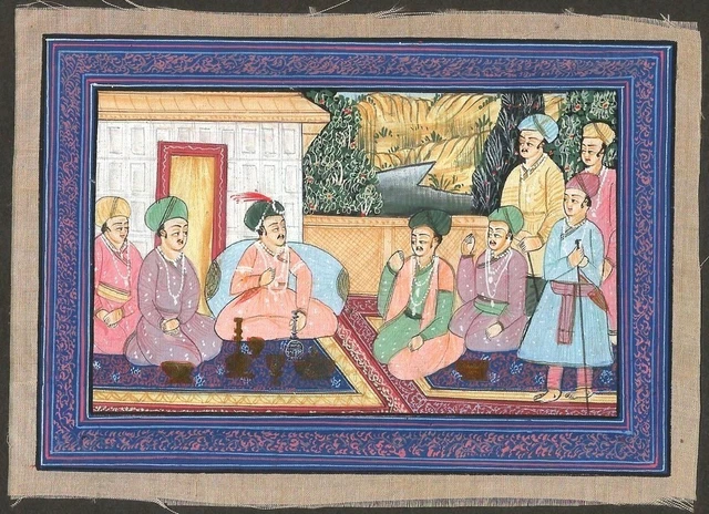 India vintage 20th century Mughal Painting on silk 11cm x 15.5cm