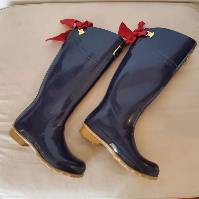 Sz 6 | Joules French Navy Evedon Welly Rain Boot Bow Womens