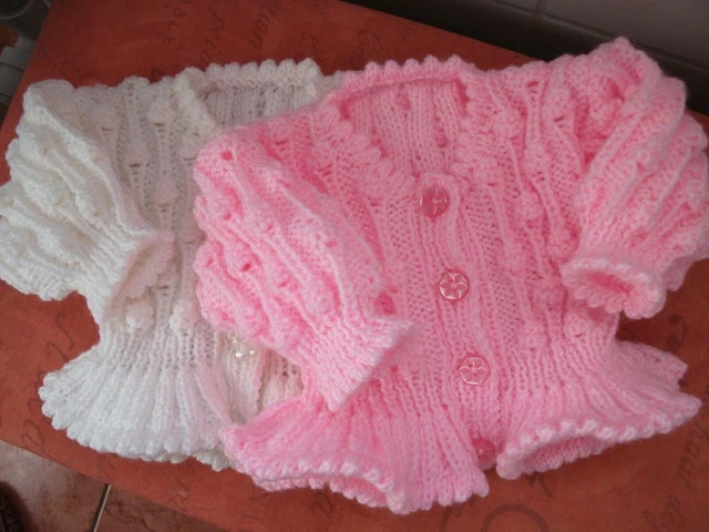 Baby Girl Cardigan 0-3 months Pink White Hand Knitted brand new