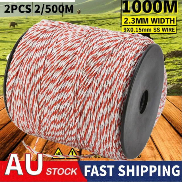 1000m Electric Fence Stainless Steel Rope Polywire Poly Tape Farming Fencing AU