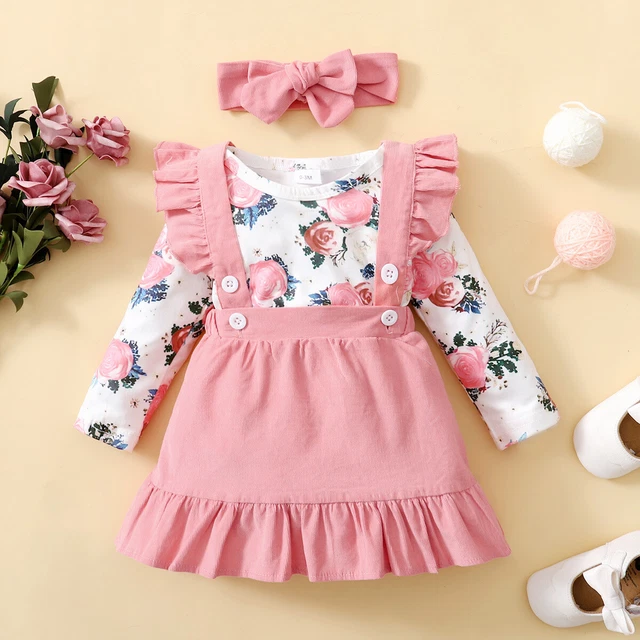 Newborn Baby Girl Clothes Infant Romper Floral Suspender Dress Outfit Jumpsuit