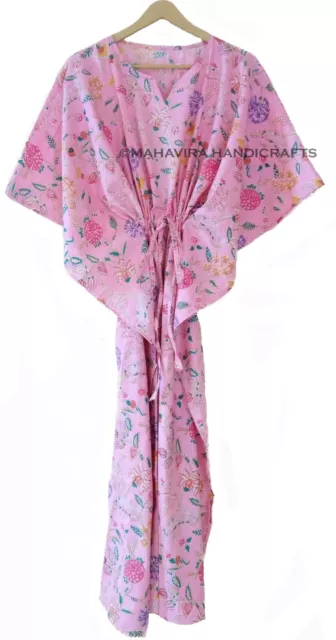 Coton Desseré Manches Courtes Kishori Imprimé Rose Bébé Taille Libre Caftan Robe