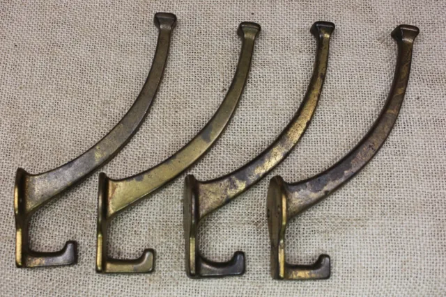 4 old Coat Hooks Mission House Bath Robe vintage Clothes Tree rustic Brass Iron