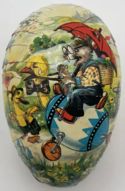 Vintage Easter Egg West Germany Paper Mache Container Decoupage Bunny Rabbit