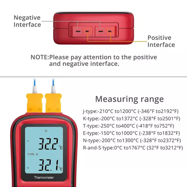 LCD Dual Two 2 K-Type Digital Channel Thermometer Thermocouple Sensor Meter Hot 3