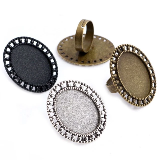 5 un. Ajustes de anillo ajustable ovalado base de latón cabujones accesorios en blanco herramientas