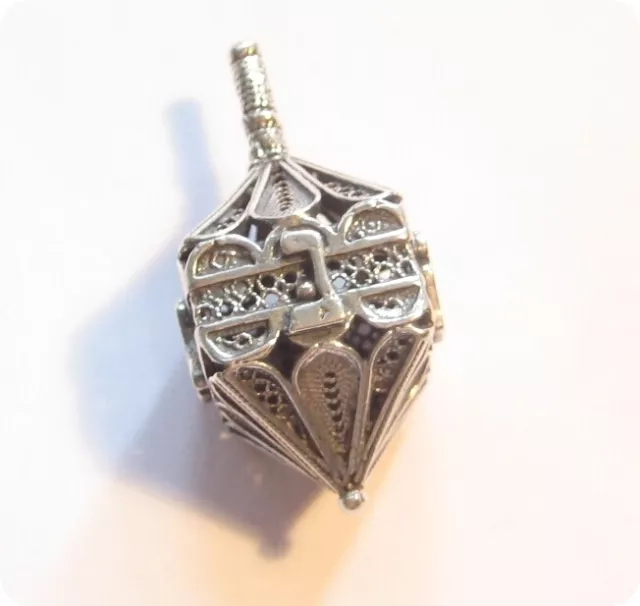 Dreidel Sterling Silver Filigree - Beautiful - Hanukkah (Made in Israel) 1-5/8"