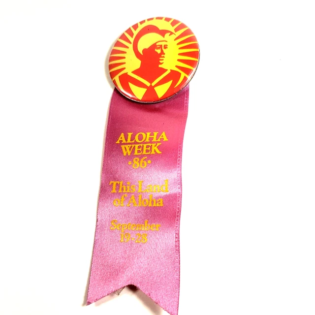Vintage HAWAII ALOHA WEEK 1986 Button Ribbon