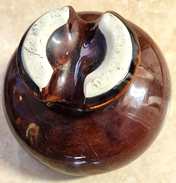 Vintage LOCK 2351 USA Dark Brown and White Fat Ceramic Insulator