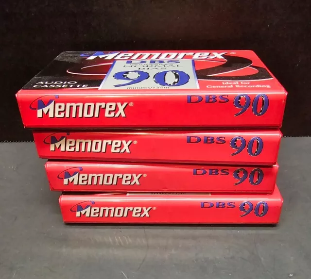 Lot (4) Memorex DBS 90 Min Blanks Audio Cassette Tapes Vintage (NEW SEALED)