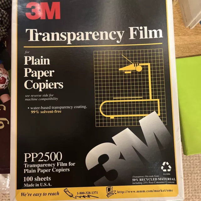 3M PP2500 Transparency Film Plain Paper Copiers 8.5"x11" 100 Sheets Open Box