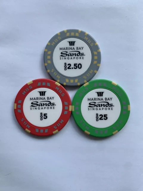 Casino Chip Marina Bay Sands MBS Singapore $2.5, $5 & $25 (new uncirculated UNC)