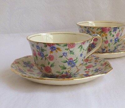 Royal Winton Old Cottage Chintz (2) Cup & Saucers sets, pre 1960 earthenware
