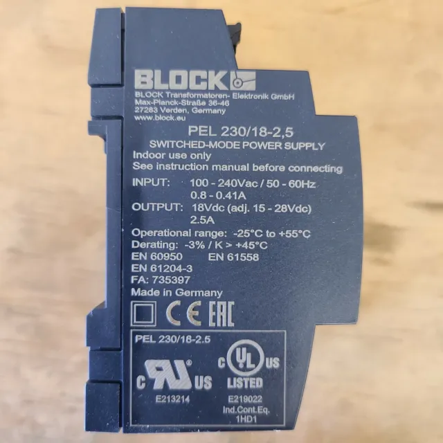 Block PEL 230/18-2, 5 Primary Switched Mode Power Supply