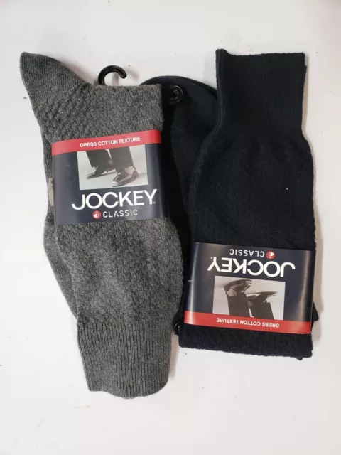 2-Pack Jockey Classic Socks Mens One Size Gray/Black Cotton Blend Crew Socks NWT